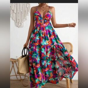 SHEIN VCAY Allover Floral Print Split Thigh Dress